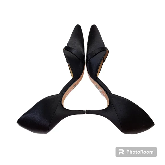 Bagley Mischka Bryon heels dress black fabric crystal decor leather sz 8.5 🎉HP - Picture 11 of 16